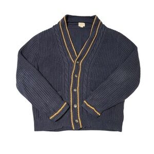 J Crew Men’s Blue Organic Cotton Cable Knit Varsity Cardigan Sweater Size Large